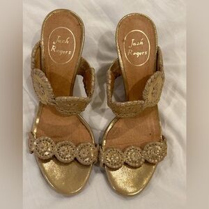 Jack Rogers Gold Scalloped Wedges